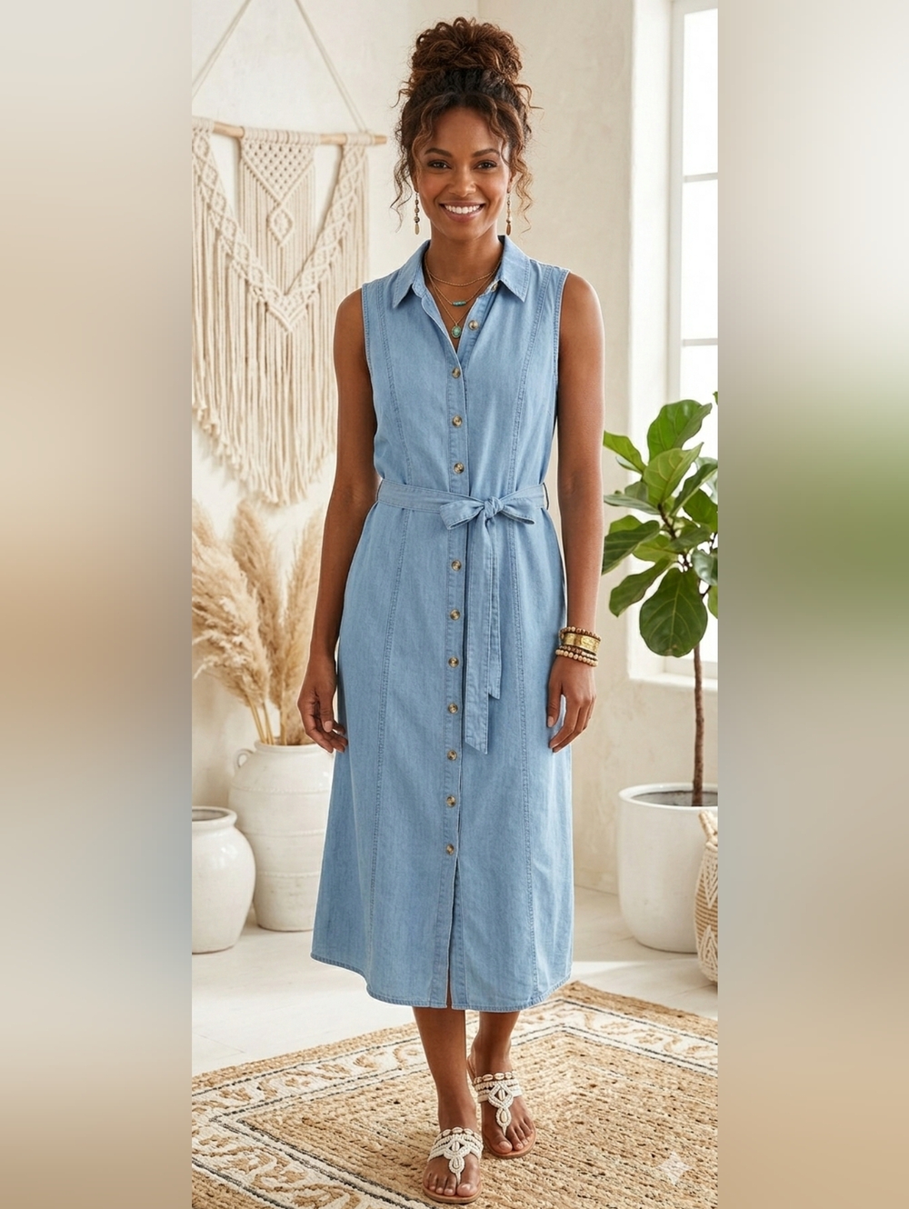 Classic Denim Shirt Dress Preppy Large Casual Chambray Lyocell Weekend Modest